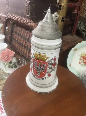 Antique German lithophane stein mug solder