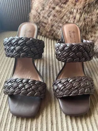 COMFORTABLE CHOCOLATE BROWN CALL IT SPRING BRAIDED MULE BLOCK HEEL