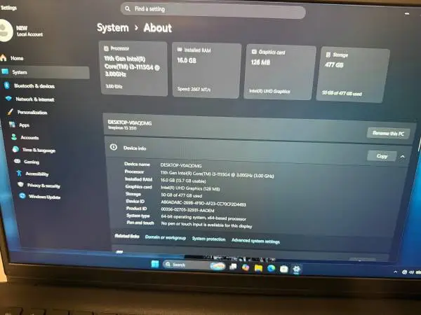 Dell 15 laptop intel 11th gen, 16Gb ddr4 ram 512 SSD Office 2024 Pro