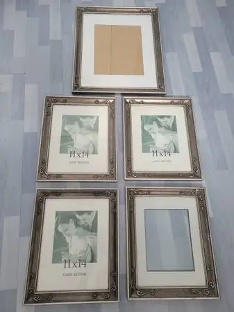 SET OF 5 BRUSHED NICKEL PICTURE FRAMES-NEW
