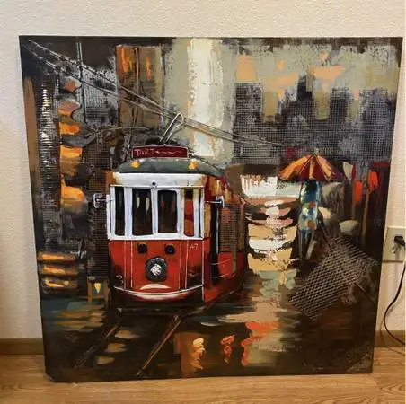 Urban Streetcar Mixed Media Art – All Metal Frame – Modern Industrial