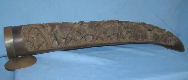 Antique hand carved wood elephant tusk shaped carving