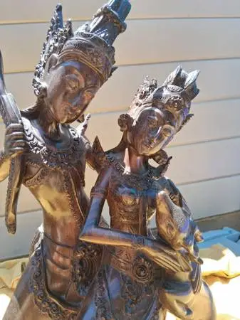 🌺 Hand‑Carved Balinese Wood Sculpture – Dual Figures – 17 Tall