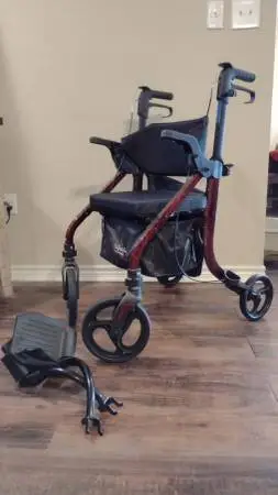 Rollator Transport Chair Rolling Walker Larger Wheels 2 in 1 NEW