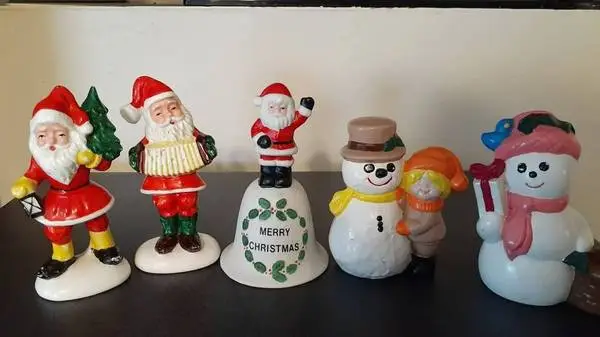 Vintage Japan Ceramic Santa Claus and Snowmen Santa Bell $10 ea