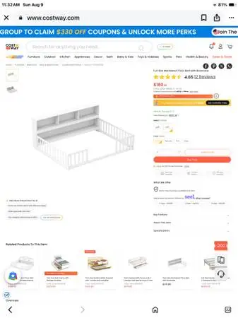 New full-size Montessori floor bed with bookcase.