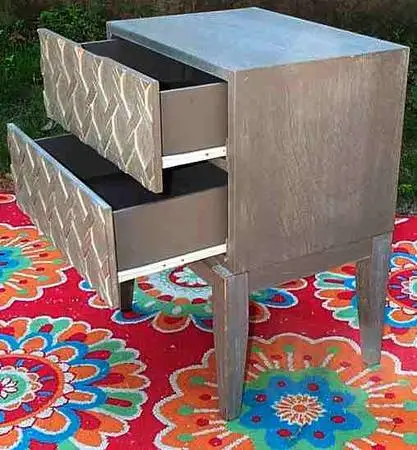 END TABLE Storage Cabinet 2 Drawer Gray Night Stand Vintage Furniture
