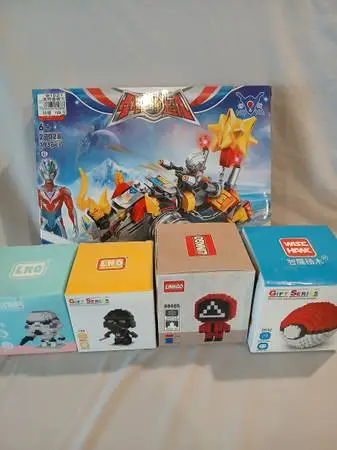 Lot of 5 Asian Brick Toys NIB: Ultraman Pokemon Star Wars Squid Game