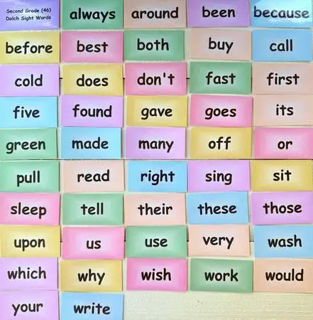 Second (2nd) grade 46 flashcards, Sight Words, Homeschool, Physical It