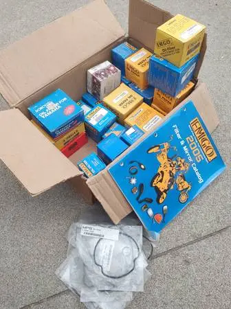 Box of brand new motorcycle oil filters
