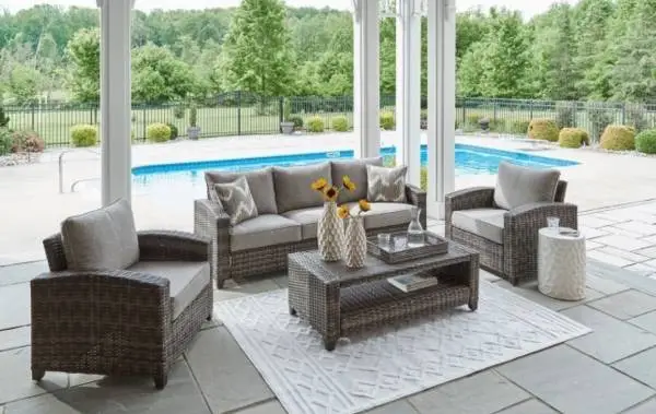 4-Piece Outdoor Wicker Patio Set – Sofa, 2 Chairs & Coffee Table!