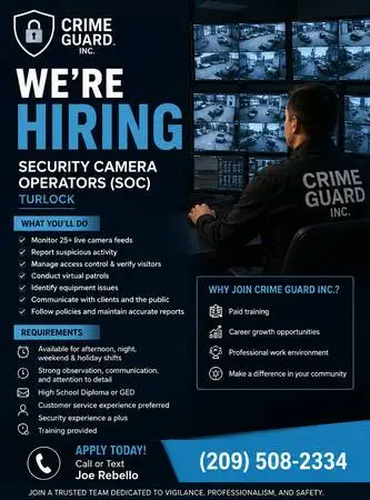 🚨 NOW HIRING – SECURITY CAMERA OPERATORS 🚨