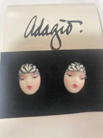 Drama Face Hand Painted Porcelain Stud Earrings