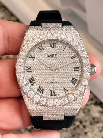 42 MM Fully Iced Alpha Era Watch 316 With a Black Rubber Strap From GL