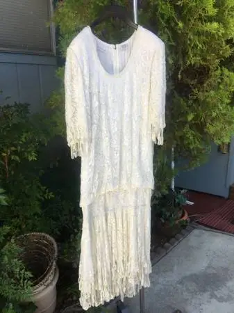 Nice Tea Length Beaded Ivory Ladies Size XL Dress