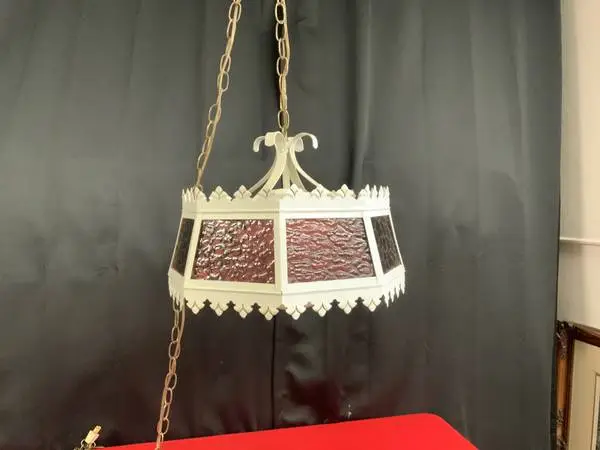 Mid century stained glass chandelier