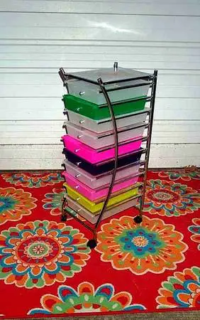 Storage Cabinet Office Stand Rolling Metal Chrome Frame with Drawers