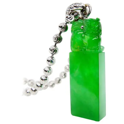 Important Certified Natural Jade Diamond Drop Pendant, Imperial Green Color