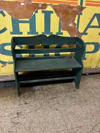 Antique chippy paint wood bench chair seat church pew original green paint 40 l