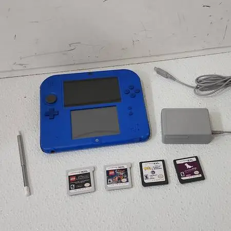 Nintendo 2DS Handheld Console Black/Blue Bundle +Charger, Stylus Games