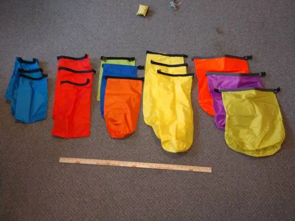 Dry Bags, sizes XL, XXL, S, M, L ; in Like-New condition