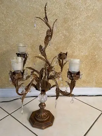 Decorative Leaf Candle Holder with Hanging Crystals