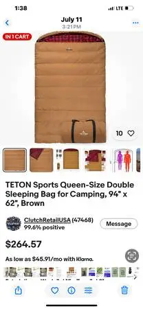 TETON SPORTS MAMOUTH SLEEPING BAG 94 by 62