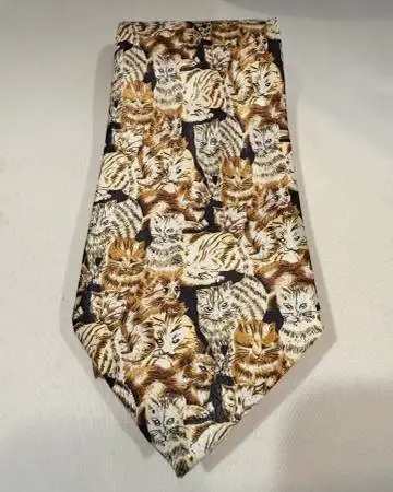 Designs By A. Rogers Tie -Cats Pattern/All Over Pattern-Black, Brown,