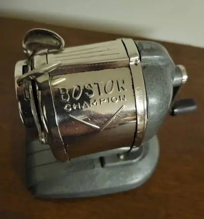 Vintage Boston Champion Pencil Sharpener Pinch Feed Hand Crank Art Deco