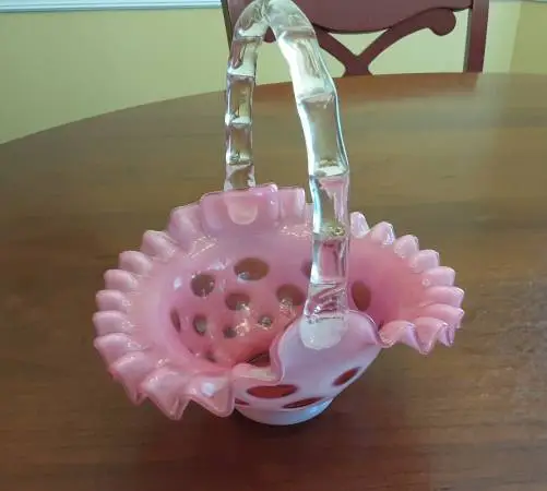 Vintage Fenton Pink Coin Dot Glass Basket-Price Drop