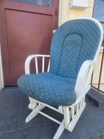 Vintage Caxton Wooden Nursery Glider Rocking Chair – Blue Patterned