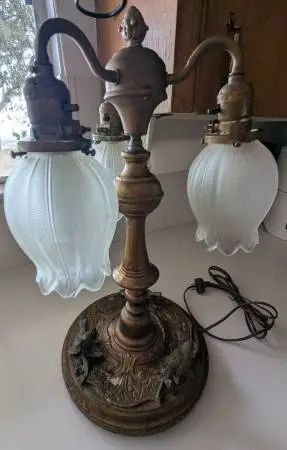 Antique Bird base Lamp w/ 3 glass shades