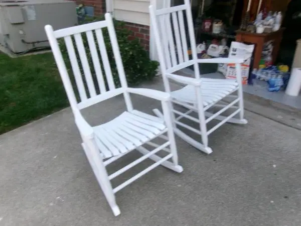 OLD SCHOOL JUST PAINTED OAK 2 WHITE PORCH ROCKERS (PIC)