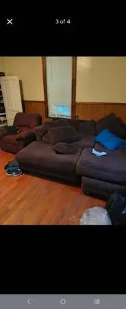 L shaped sectional couch ottoman and recliner chair taking offer pick