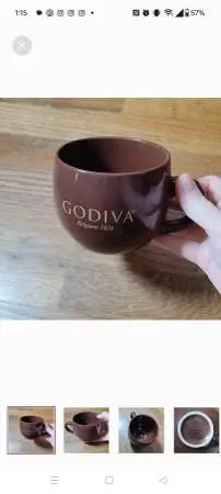 Godiva Coffee Cup Brown and says Godiva Belgium 1926 in Gold letters