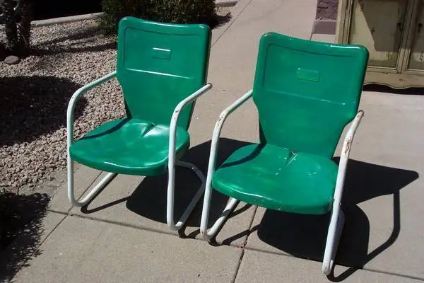 Green metal patio chairs - 2 available - each at