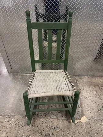 Antique primitive green rush bottom rocking chair