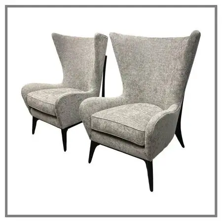 Caracole Whats New Pussycat Wingback Chairs, Pair