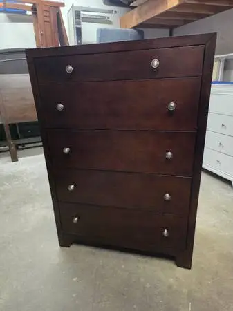 Modern Espresso 5 Drawer Tallboy Dresser