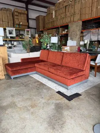 Modern Queen Sleeper Sofa w/ Chaise (Rust Velvet)