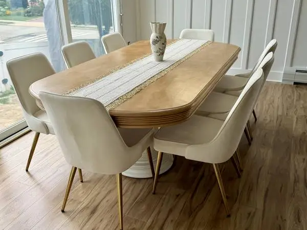 82 Elegant Two-Tone Dining Table - White/Cream & Natural Wood