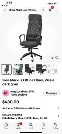 IKEA MARKUS OFFICE CHAIR VISSLE DARK GRAY ( like new )