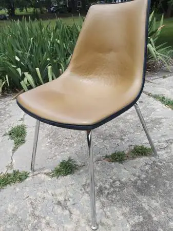 Mid Century Shell Chair, Color-Ocre-tubular legs-fiberglass-upholstery