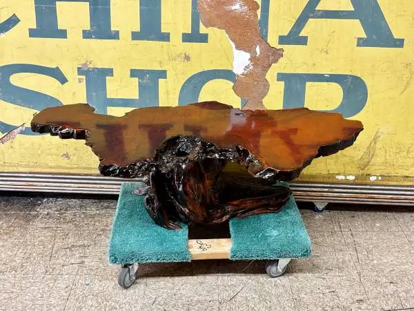 Vintage mcm coffee table California Redwood Burl Live Edge slab driftwood mid ce