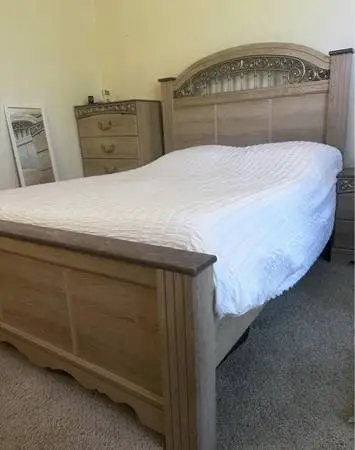 Queen Bed Frame with Metal Scrollwork