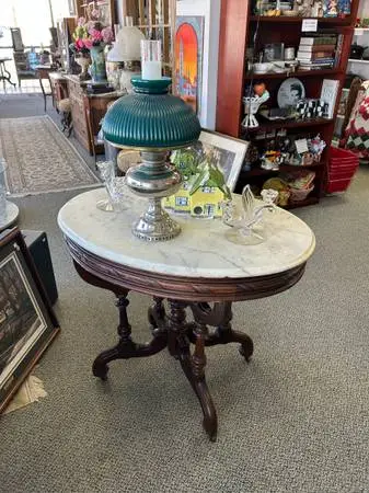 VINTAGE MARBLE TOP OVAL TABLE