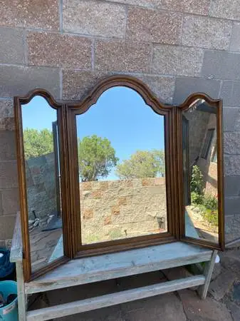 Vintage Vanity Trifold Mirror Beveled Edge