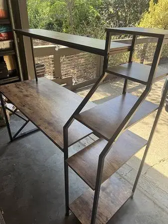 Industrial-Style Desk with Attached Shelving
