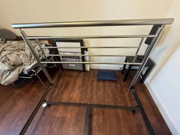Queen Metal Bed Frame with Brushed Silver Headboard & Support Base