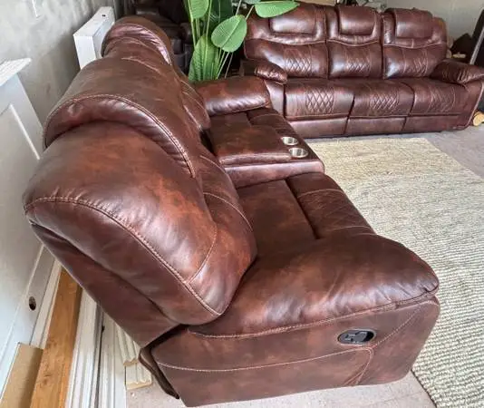 RECLINER/ROCKER LEATHER COUCH AND LOVE SEAT, DELIVERY AVAILABLE